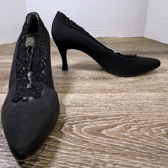 Stuart Wietzman Shoes Sz:7W Black Leather Sole/Fabric Lace Upper “Negligee” - Picture 1 of 7